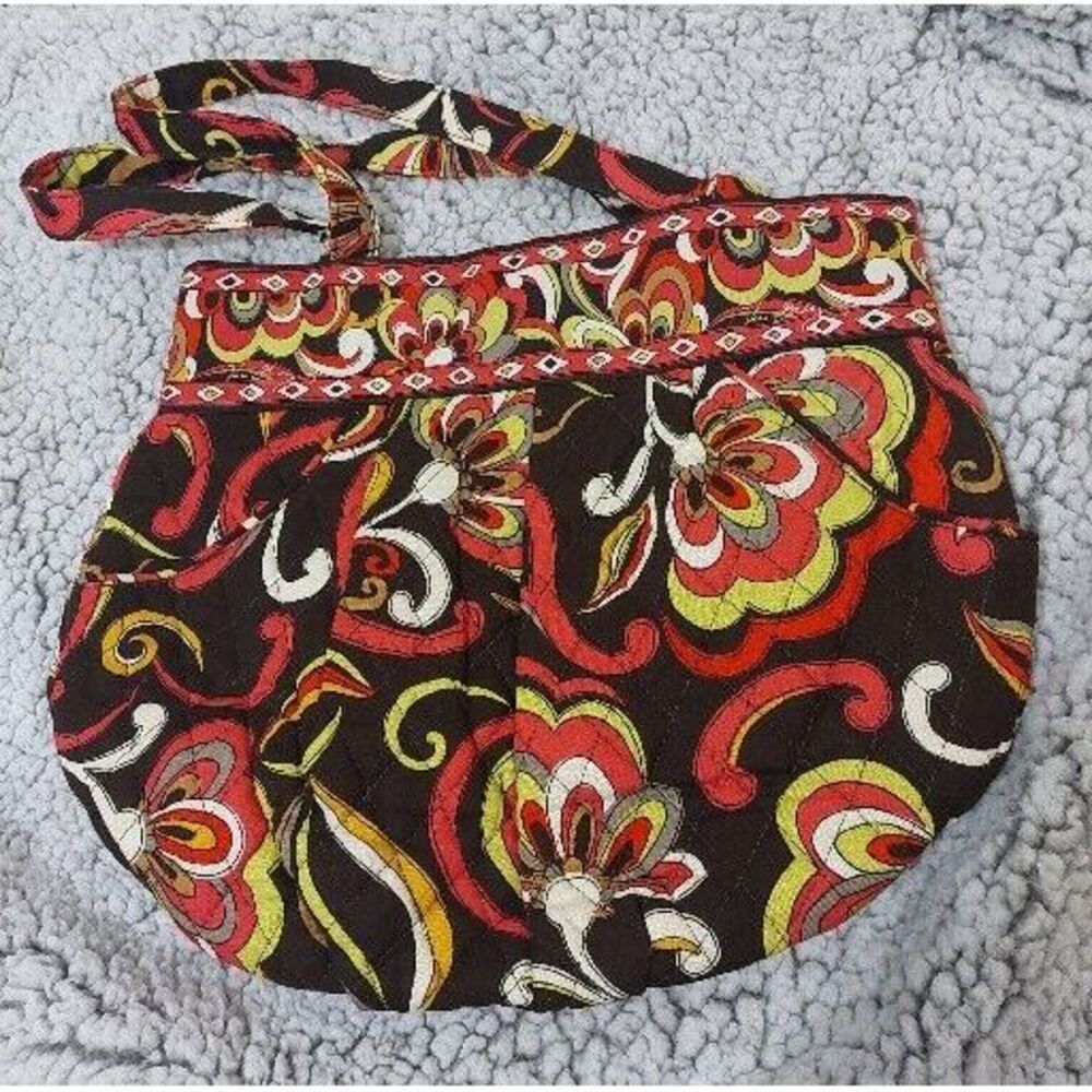 Vera Bradley Morgan Puccini Purse Shoulder Bag Brown Red Floral‎ Diamonds